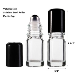 Jucoan 40 Pack 5ml Glass Essential Oil Roller Bottles with Stainless Steel Roller Ball, Leakproof Refillable Glass Roll-on Bottles for Travel Perfume Sample, 5 Droppers
