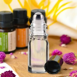 Jucoan 40 Pack 5ml Glass Essential Oil Roller Bottles with Stainless Steel Roller Ball, Leakproof Refillable Glass Roll-on Bottles for Travel Perfume Sample, 5 Droppers