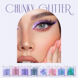 GABOX 8-Jar Mermaid Purple Glitter Set, Holographic Fine Powder & 1mm & 2mm & 3mm Sequins Flakes Set for Cosmetic - Nail - Resin, Iridescent Art Glitter for Body, Face, Eyes, Hair & Crafts GABOX 8-Jar Mermaid Purple Glitter Set, Holographic Fine Powder & 1mm & 2mm & 3mm Sequins Flakes Set for Cosmetic - Nail - Resin, Iridescent Art Glitter for Body, Face, Eyes, Hair & Crafts