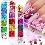 Macute Heart Nail Glitter Sequins Set of 24 Colors Holographic Heart Nail Confetti 3D Laser Heart Shape Nail Decals Flakes Ultra-Thin Nail Accessory Glitters Heart for Acrylic Nail Art Decor Charms