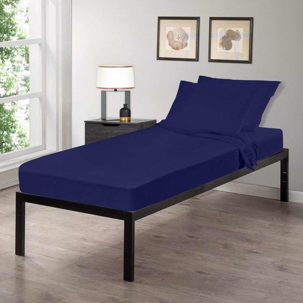 Gilbins Cot Size 30 x 75x8 Sheet Set 4 Piece Fitted Flat 2 Pillowcases, Made of Cotton, Perfect for Camp Bunk Beds/RVs/Guest Beds Navy