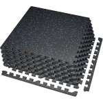 SUPERJARE 0.56\'\' Thick 6 Pcs 24 Sq Ft Rubber Top Exercise Equipment Mats, High Density EVA Foam Mats with Rubber Top, Interlocking Gym Flooring for Home Gym, Protective Workout Mat, Black/Blue