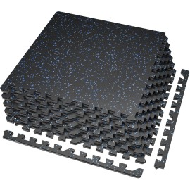SUPERJARE 0.56\'\' Thick 6 Pcs 24 Sq Ft Rubber Top Exercise Equipment Mats, High Density EVA Foam Mats with Rubber Top, Interlocking Gym Flooring for Home Gym, Protective Workout Mat, Black/Blue