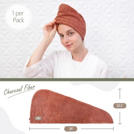 myHomeBody Hair Towel Wrap, Luxury Quick Drying Turban, Ultra Soft Absorbent Charcoal Fiber Cap, with Coconut Shell Button - Cinnamon myHomeBody Hair Towel Wrap, Luxury Quick Drying Turban, Ultra Soft Absorbent Charcoal Fiber Cap, with Coconut Shell Button - Cinnamon