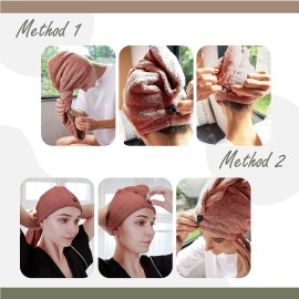 myHomeBody Hair Towel Wrap, Luxury Quick Drying Turban, Ultra Soft Absorbent Charcoal Fiber Cap, with Coconut Shell Button - Cinnamon myHomeBody Hair Towel Wrap, Luxury Quick Drying Turban, Ultra Soft Absorbent Charcoal Fiber Cap, with Coconut Shell Button - Cinnamon