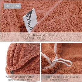myHomeBody Hair Towel Wrap, Luxury Quick Drying Turban, Ultra Soft Absorbent Charcoal Fiber Cap, with Coconut Shell Button - Cinnamon myHomeBody Hair Towel Wrap, Luxury Quick Drying Turban, Ultra Soft Absorbent Charcoal Fiber Cap, with Coconut Shell Button - Cinnamon