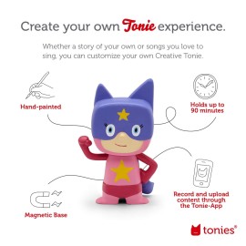 Tonies Superhero Creative Audio Character - Record and Upload up to 90 Minutes of Your Own Stories and Songs - Pink/Purple