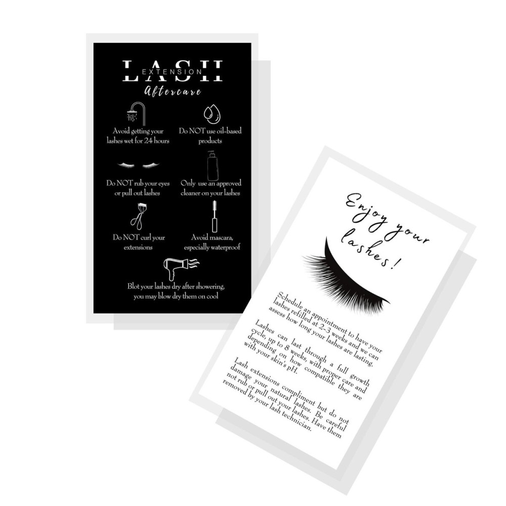 Lash Extension Aftercare Instructions Cards | 50 Pack | Double Sided Size 3.5 x 2 inches After Care (2-3 Week Fillers) | Black and White Sided Design Lash Extension Aftercare Instructions Cards | 50 Pack | Double Sided Size 3.5 x 2 inches After Care (2-3 Week Fillers) | Black and White Sided Design