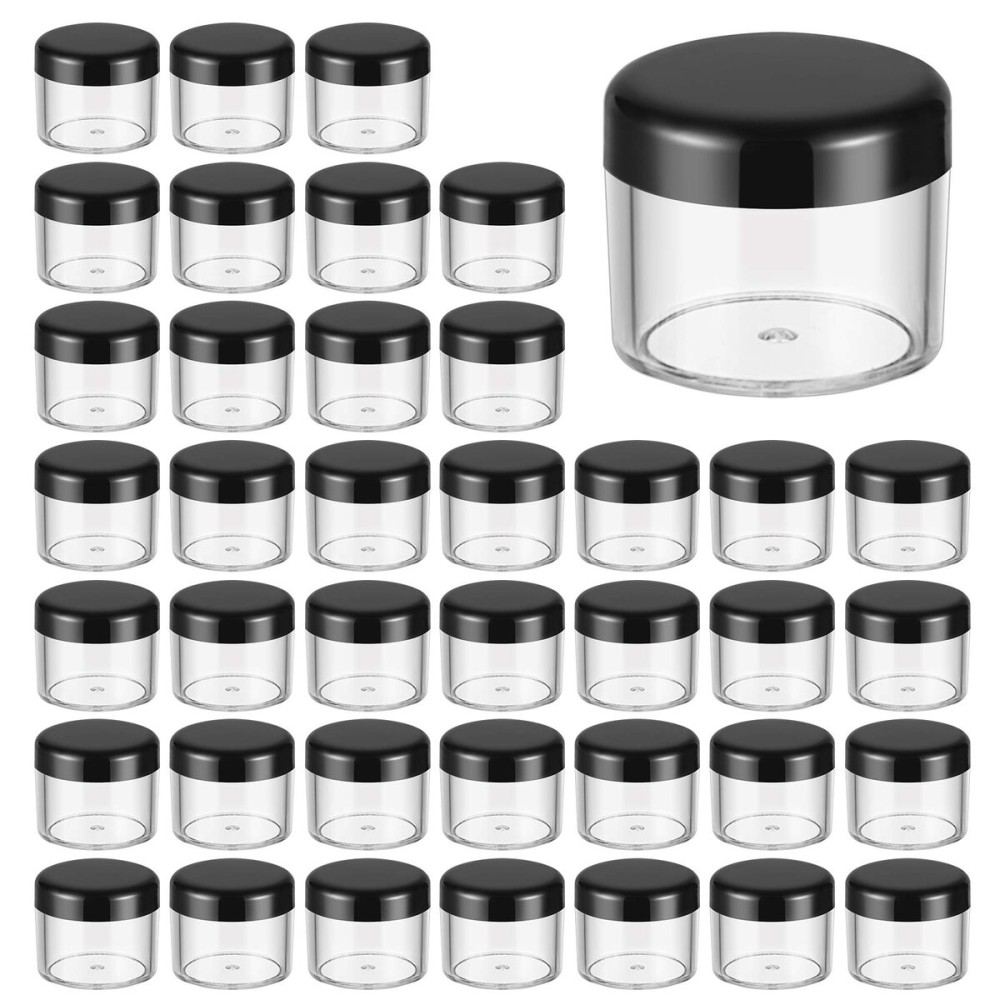40PCS Plastic Cosmetic Containers Transparent storage tank with screw cap Storage Jars be used for Clay, Liquid,Sample 20 ml/ 0.7 oz (black lid)