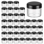 40PCS Plastic Cosmetic Containers Transparent storage tank with screw cap Storage Jars be used for Clay, Liquid,Sample 20 ml/ 0.7 oz (black lid)