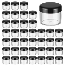 40PCS Plastic Cosmetic Containers Transparent storage tank with screw cap Storage Jars be used for Clay, Liquid,Sample 20 ml/ 0.7 oz (black lid)