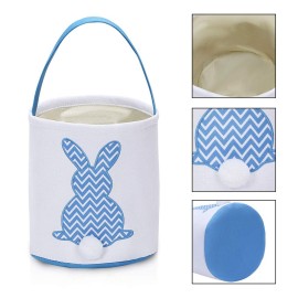 MONOBLANKS Easter Bunny Basket Bags, Rabbit Bucket Tote for Easter Egg Hunts Decorations Candy Gifts Storage (Blue(wave))