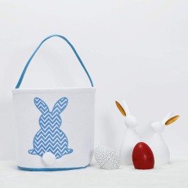 MONOBLANKS Easter Bunny Basket Bags, Rabbit Bucket Tote for Easter Egg Hunts Decorations Candy Gifts Storage (Blue(wave))