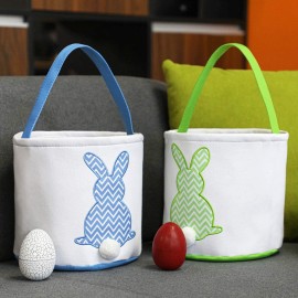 MONOBLANKS Easter Bunny Basket Bags, Rabbit Bucket Tote for Easter Egg Hunts Decorations Candy Gifts Storage (Blue(wave))