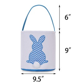 MONOBLANKS Easter Bunny Basket Bags, Rabbit Bucket Tote for Easter Egg Hunts Decorations Candy Gifts Storage (Blue(wave))
