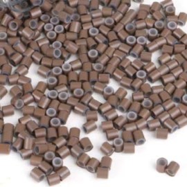 Prolinks- 500 pcs Premium Silicone Lined Copper Micro Rings Beads Tubes For I-Tip Hair Extensions (Brown- 3.4 mm)