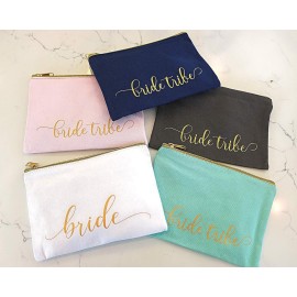 Heather & Willow 8 Piece Set | Bride Tribe Bridesmaid Gifts Bags, Canvas Makeup Bags Cosmetic Clutch & Purse | Bachelorette Party Favors | Bridesmaid Proposal Box for Wedding Bridal Shower - Blush