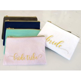 Heather & Willow 8 Piece Set | Bride Tribe Bridesmaid Gifts Bags, Canvas Makeup Bags Cosmetic Clutch & Purse | Bachelorette Party Favors | Bridesmaid Proposal Box for Wedding Bridal Shower - Blush