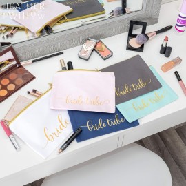 Heather & Willow 8 Piece Set | Bride Tribe Bridesmaid Gifts Bags, Canvas Makeup Bags Cosmetic Clutch & Purse | Bachelorette Party Favors | Bridesmaid Proposal Box for Wedding Bridal Shower - Blush