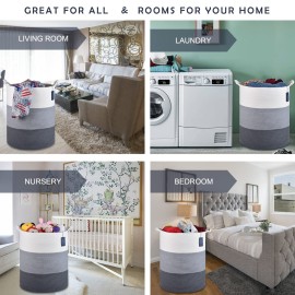 COMSE Laundry Hamper, Extra Large 15.7x 21.7, Cotton Rope Basket, Portable, White & Light Gray & Dark Gray