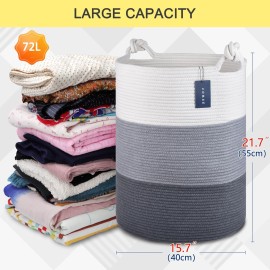 COMSE Laundry Hamper, Extra Large 15.7x 21.7, Cotton Rope Basket, Portable, White & Light Gray & Dark Gray