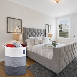 COMSE Laundry Hamper, Extra Large 15.7x 21.7, Cotton Rope Basket, Portable, White & Light Gray & Dark Gray