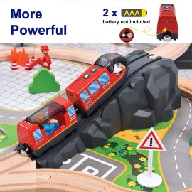 Giant bean Battery Operated Electric Locomotive Magnetic Train Set for Wooden Train Tracks, Powerful Engine Compatible with Most Brands, Wood Train Track Toys for Kids 3+
