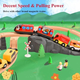 Giant bean Battery Operated Electric Locomotive Magnetic Train Set for Wooden Train Tracks, Powerful Engine Compatible with Most Brands, Wood Train Track Toys for Kids 3+