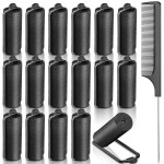 Syhood 18 Pcs Satin Rollers for Black Hair Foam Sponge Rollers Black Silk Satin Wrapped Hair Curlers for Hairdressing Styling(1.18 Inch)