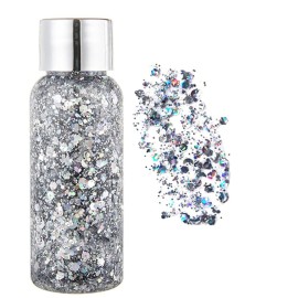 SEEWE Body Glitter Gel Mermaid Scale Sequins Skin Long Lasting Sparkling Cream Eyeshadow Lip Nail Hair Painting Glitter Decorate Art Festival Party Make up Powder (Silver)
