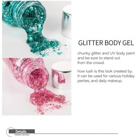SEEWE Body Glitter Gel Mermaid Scale Sequins Skin Long Lasting Sparkling Cream Eyeshadow Lip Nail Hair Painting Glitter Decorate Art Festival Party Make up Powder (Silver)