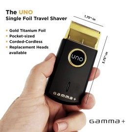 GAMMA+ Uno Mini-Sized Travel Cordless Mens Single Foil Shaver, Micro-USB Rechargeable for Shorter Facial Stubble, Black