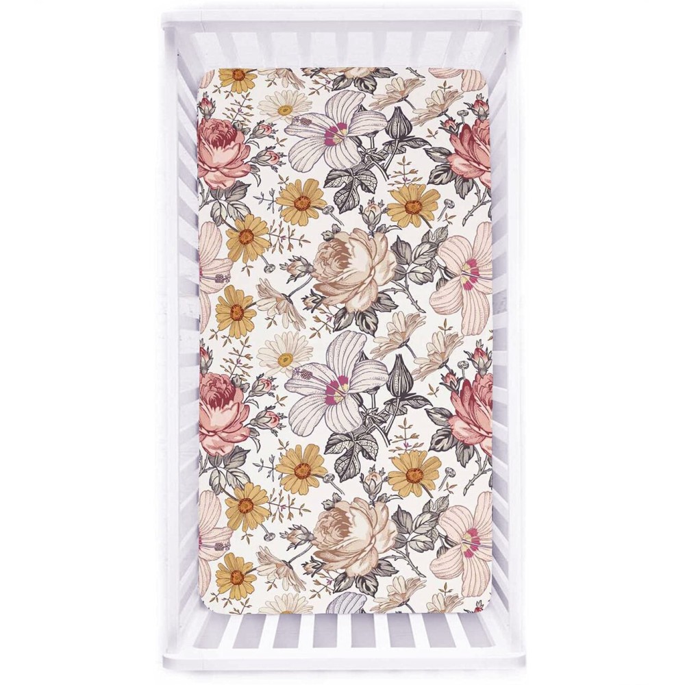 Crib Sheets HNHUAMING Neutral Baby Crib Fitted Sheets, Ultra Soft & Breathable 52 X 28 inches Crib Sheet Snug Fits for Standard Crib Mattress, Daisy Floral
