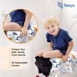 Relyo Disposable Toilet Seat Cover for Travel - 20 Pack with Covers Wrapped in Sets of 2, Non-Flushable Liners, Fits Most Seats - Kids, Toddlers, Adults
