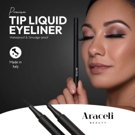 Aracelli Beauty Water Resistant Long-Lasting Eyeliner Pen - Precision Liquid Eye Liner with Smudge-Proof Formula - Easy Glide & Quick Dry - Perfect for Cat Eye & Winged Looks - Brown