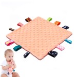 Baby Tags Security Blankets - Baby Soothing Plush Blanket with Colorful Tags, 10x10 Square Sensory Toys, Lovey for Babies Boys and Girls (Orange)