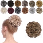 Elaine Hair Buns Hair Piece Messy Tousled Wavy Curly Scrunchies Synthetic Donut Updo Hairpieces for Women Girls (Light Reddish Brown & Pale Golden Blonde Highlights -77)