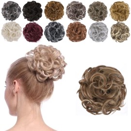 Elaine Hair Buns Hair Piece Messy Tousled Wavy Curly Scrunchies Synthetic Donut Updo Hairpieces for Women Girls (Light Reddish Brown & Pale Golden Blonde Highlights -77)