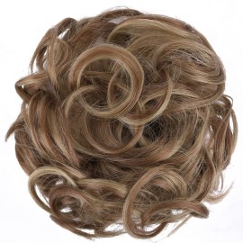 Elaine Hair Buns Hair Piece Messy Tousled Wavy Curly Scrunchies Synthetic Donut Updo Hairpieces for Women Girls (Light Reddish Brown & Pale Golden Blonde Highlights -77)