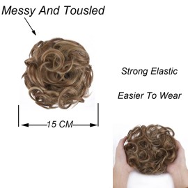 Elaine Hair Buns Hair Piece Messy Tousled Wavy Curly Scrunchies Synthetic Donut Updo Hairpieces for Women Girls (Light Reddish Brown & Pale Golden Blonde Highlights -77)