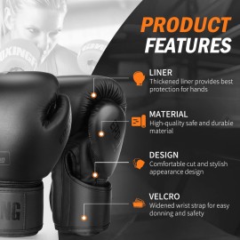 Boxing Gloves for Men and Women Suitable for Boxing Kickboxing Mixed Martial Arts Muay Thai MMA Heavy Bag Fighting Training (Black, 14oz) Boxing Gloves for Men and Women Suitable for Boxing Kickboxing Mixed Martial Arts Muay Thai MMA Heavy Bag Fighting Training (Black, 14oz)