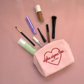 Sorority Shop Chi Omega Makeup Bag - Multi-Purpose PU Leather, Water-Resistant Makeup travel bag with Licensed Design and Zipper Closure, Perfect Chi Omega Sorority Gifts for Women