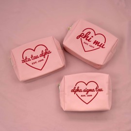 Sorority Shop Chi Omega Makeup Bag - Multi-Purpose PU Leather, Water-Resistant Makeup travel bag with Licensed Design and Zipper Closure, Perfect Chi Omega Sorority Gifts for Women