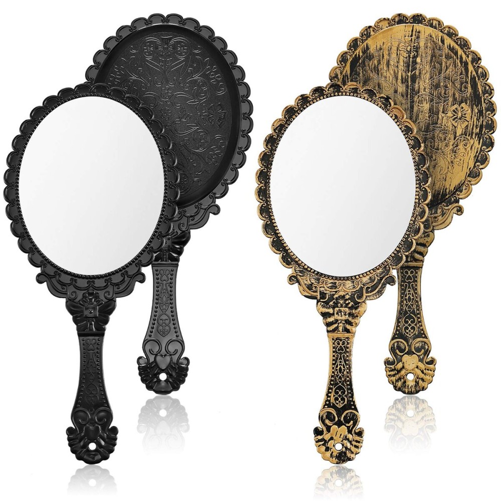 Jetec Vintage Handheld Mirrors, 2 Pieces, Black, Bronze, Oval Shaped, Portable, Compact, with Handle, Ideal for Makeup, Hair Styling, Skin Care, Hanging as Decor Jetec Vintage Handheld Mirrors, 2 Pieces, Black, Bronze, Oval Shaped, Portable, Compact, with Handle, Ideal for Makeup, Hair Styling, Skin Care, Hanging as Decor