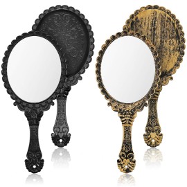 Jetec Vintage Handheld Mirrors, 2 Pieces, Black, Bronze, Oval Shaped, Portable, Compact, with Handle, Ideal for Makeup, Hair Styling, Skin Care, Hanging as Decor