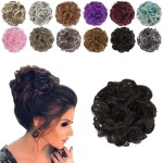 Elaine Hair Buns Hair Piece Messy Tousled Wavy Curly Scrunchies Wrap Ponytail Extensions With Elastic Rubber Band Synthetic Donut Updo Hairpieces for Women Girls (Dark Brown -98)