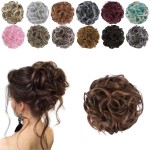 Elaine Messy Bun Hair Piece for Women, Thick Curly Hair Bun Scrunchies Synthetic Wavy Bun Hair Extensions Chignon Ponytail Updo Hairpieces (Dark Brown Tip Light Auburn -99)