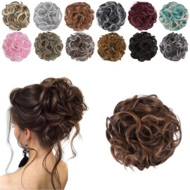 Elaine Messy Bun Hair Piece for Women, Thick Curly Hair Bun Scrunchies Synthetic Wavy Bun Hair Extensions Chignon Ponytail Updo Hairpieces (Dark Brown Tip Light Auburn -99)