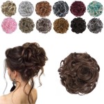 Elaine Messy Bun Hair Piece for Women, Thick Curly Hair Bun Scrunchies Synthetic Wavy Bun Hair Extensions Chignon Ponytail Updo Hairpieces (Golden Brown -101)