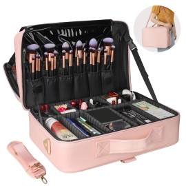 Relavel Travel Makeup Train Case Cosmetic Case Organizer Portable Artist Storage Bag with Adjustable Dividers for Cosmetics Makeup Brushes Toiletry Jewelry Digital Accessories